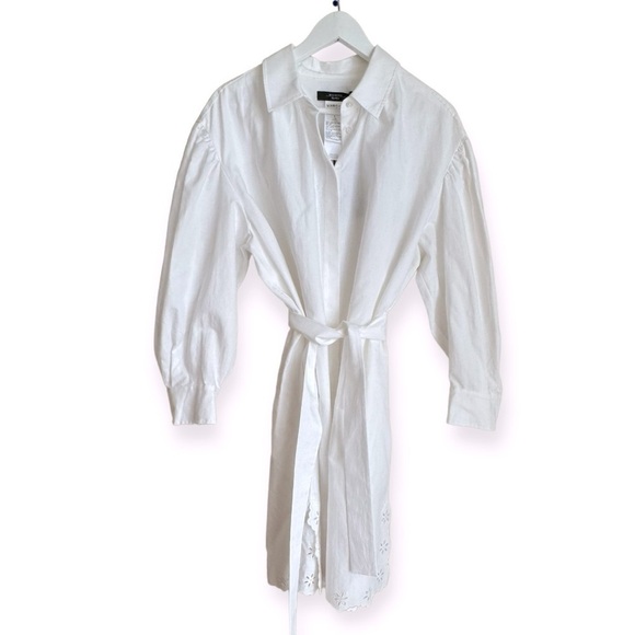 MAX MARA Corinto Linen Blend White Button Down Belted Shirt Dress Size L NEW - Picture 5 of 16